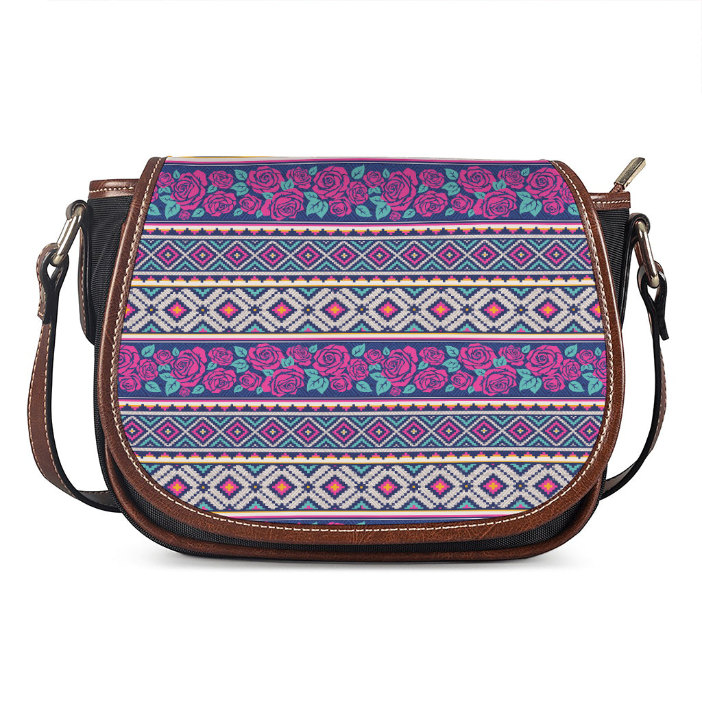 Native Tribal Ethnic Rose Pattern Print Saddle Bag