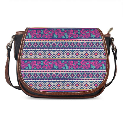 Native Tribal Ethnic Rose Pattern Print Saddle Bag