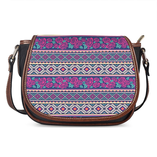 Native Tribal Ethnic Rose Pattern Print Saddle Bag