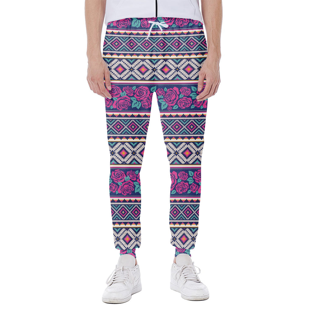 Native Tribal Ethnic Rose Pattern Print Scuba Joggers