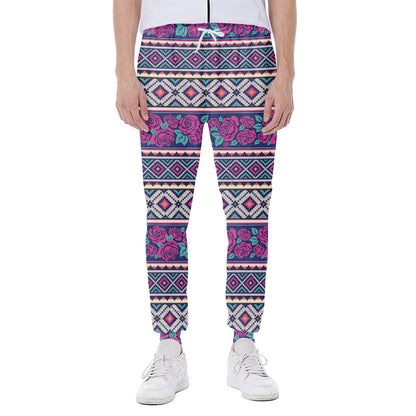 Native Tribal Ethnic Rose Pattern Print Scuba Joggers