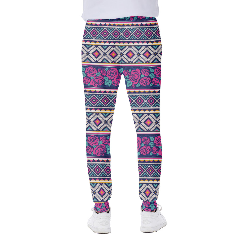 Native Tribal Ethnic Rose Pattern Print Scuba Joggers