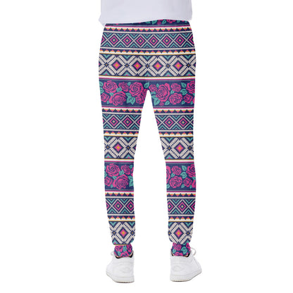Native Tribal Ethnic Rose Pattern Print Scuba Joggers