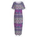Native Tribal Ethnic Rose Pattern Print Short Sleeve Long Nightdress