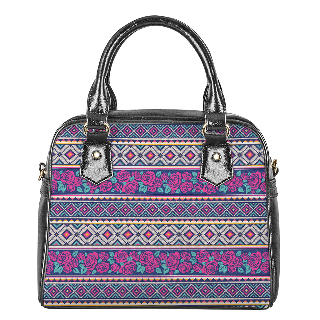 Native Tribal Ethnic Rose Pattern Print Shoulder Handbag