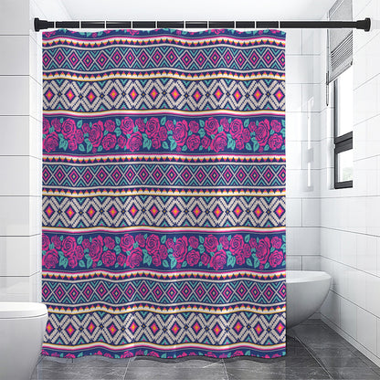 Native Tribal Ethnic Rose Pattern Print Shower Curtain