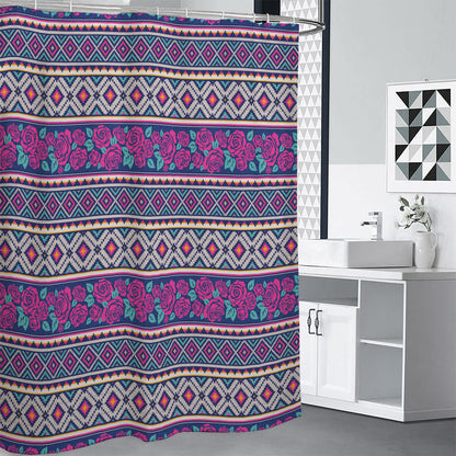 Native Tribal Ethnic Rose Pattern Print Shower Curtain