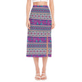 Native Tribal Ethnic Rose Pattern Print Side Slit Midi Skirt