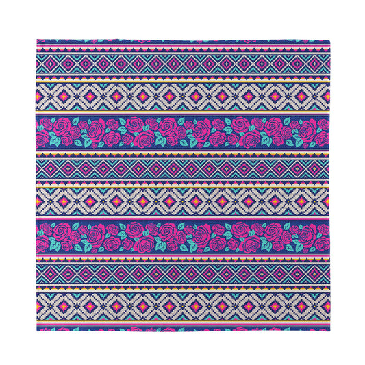 Native Tribal Ethnic Rose Pattern Print Silk Bandana
