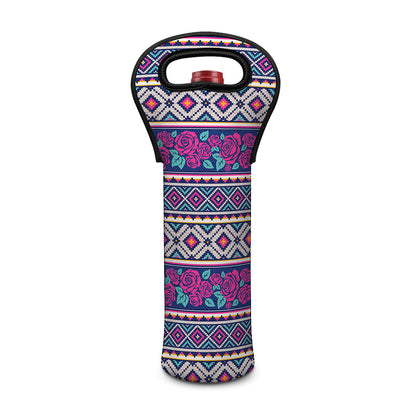 Native Tribal Ethnic Rose Pattern Print Single Neoprene Wine Tote
