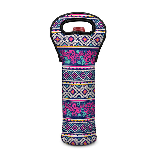 Native Tribal Ethnic Rose Pattern Print Single Neoprene Wine Tote