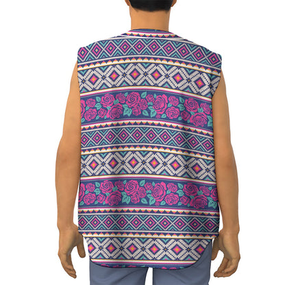 Native Tribal Ethnic Rose Pattern Print Sleeveless Baseball Jersey