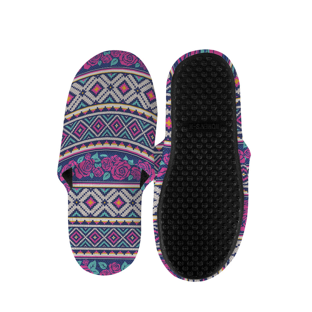 Native Tribal Ethnic Rose Pattern Print Slippers