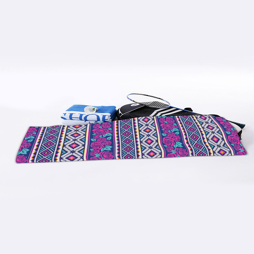 Native Tribal Ethnic Rose Pattern Print Sports Towel