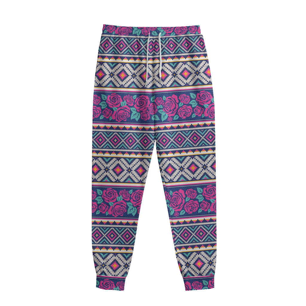 Native Tribal Ethnic Rose Pattern Print Sweatpants