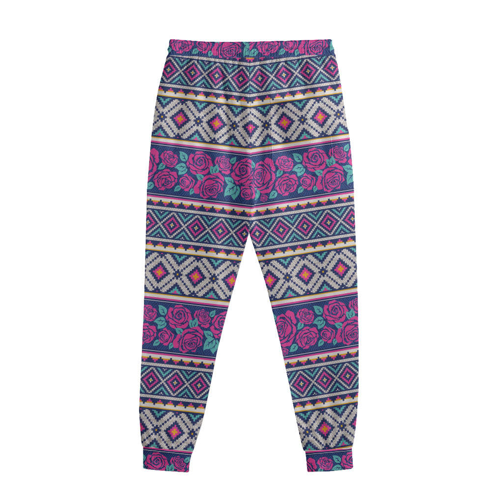 Native Tribal Ethnic Rose Pattern Print Sweatpants