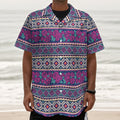 Native Tribal Ethnic Rose Pattern Print Textured Short Sleeve Shirt