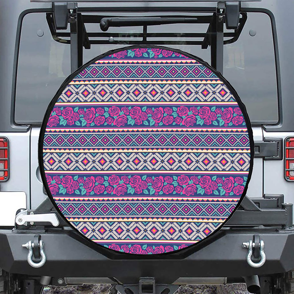 Native Tribal Ethnic Rose Pattern Print Tire Cover