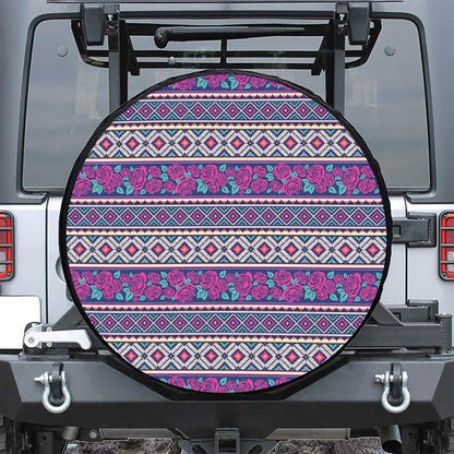 Native Tribal Ethnic Rose Pattern Print Tire Cover