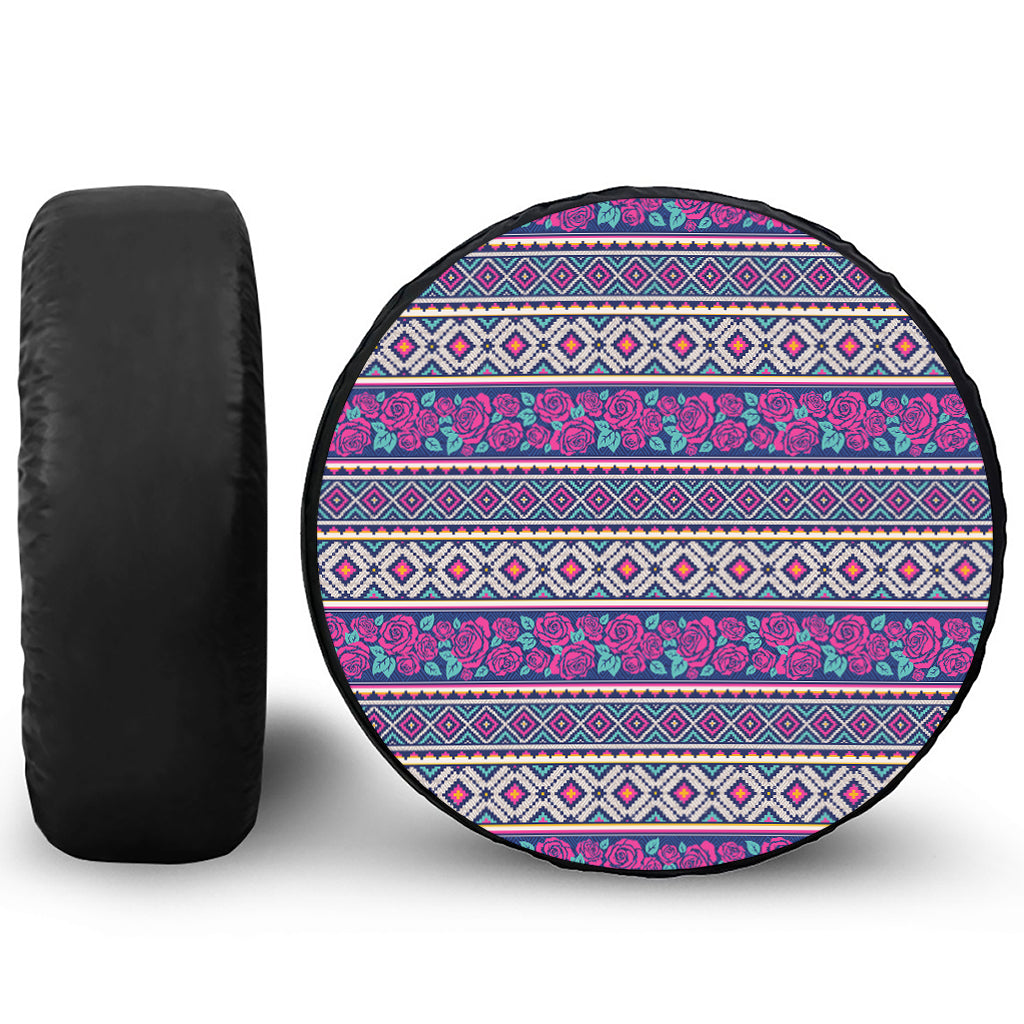 Native Tribal Ethnic Rose Pattern Print Tire Cover
