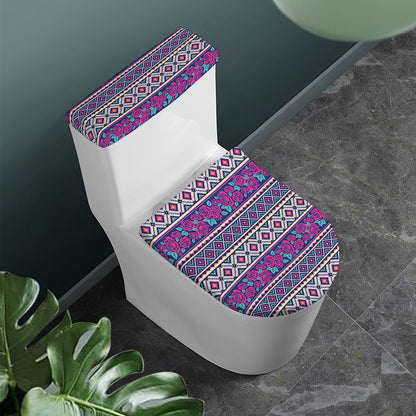 Native Tribal Ethnic Rose Pattern Print Toilet Lid And Tank Cover Set