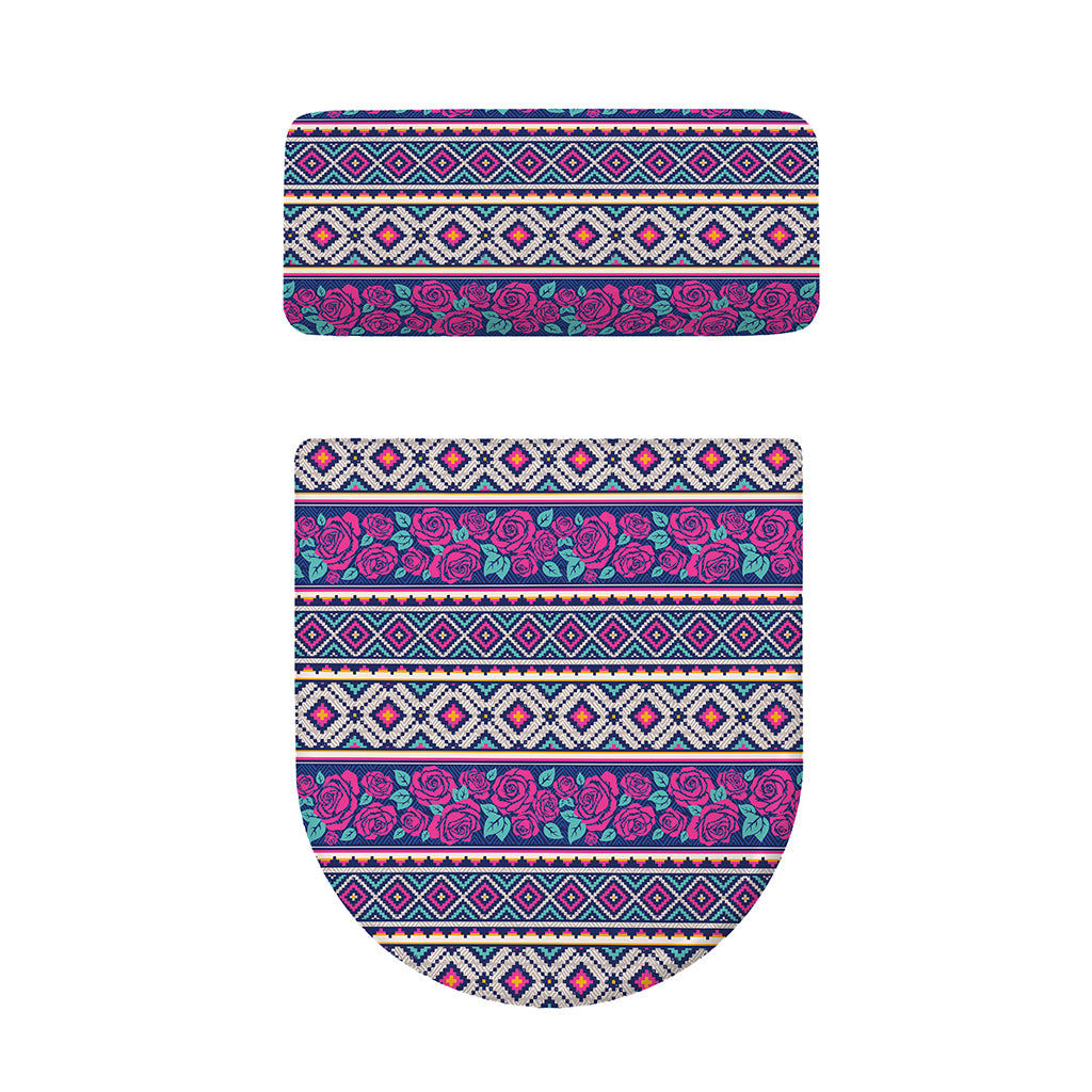 Native Tribal Ethnic Rose Pattern Print Toilet Lid And Tank Cover Set