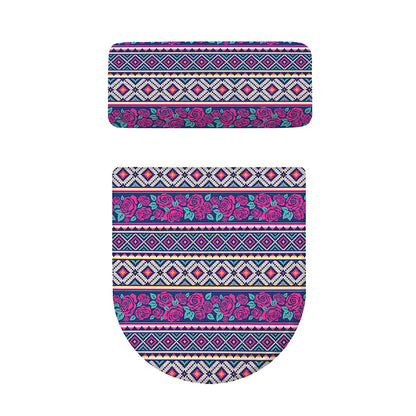 Native Tribal Ethnic Rose Pattern Print Toilet Lid And Tank Cover Set