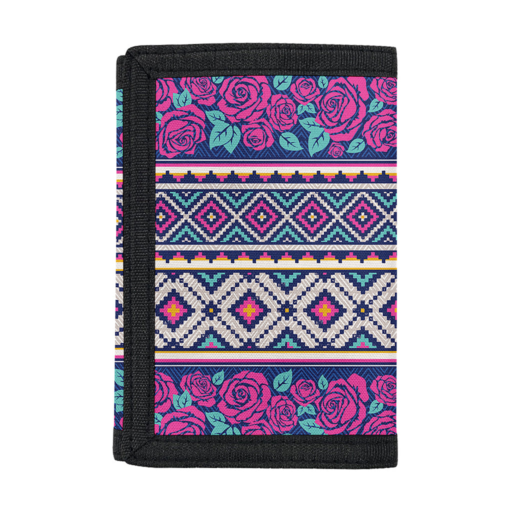 Native Tribal Ethnic Rose Pattern Print Trifold Wallet