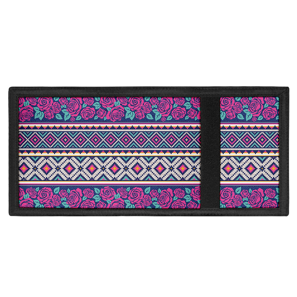 Native Tribal Ethnic Rose Pattern Print Trifold Wallet