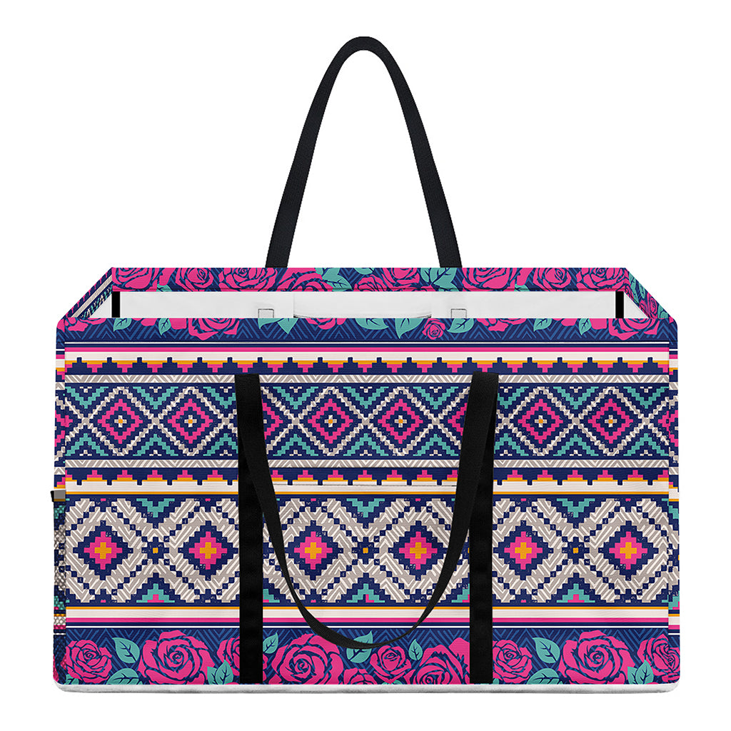 Native Tribal Ethnic Rose Pattern Print Utility Tote Bag