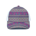Native Tribal Ethnic Rose Pattern Print White Mesh Trucker Hat