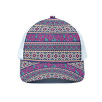 Native Tribal Ethnic Rose Pattern Print White Mesh Trucker Cap