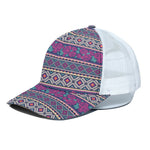 Native Tribal Ethnic Rose Pattern Print White Mesh Trucker Cap