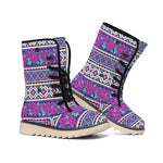 Native Tribal Ethnic Rose Pattern Print Winter Boots