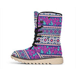Native Tribal Ethnic Rose Pattern Print Winter Boots