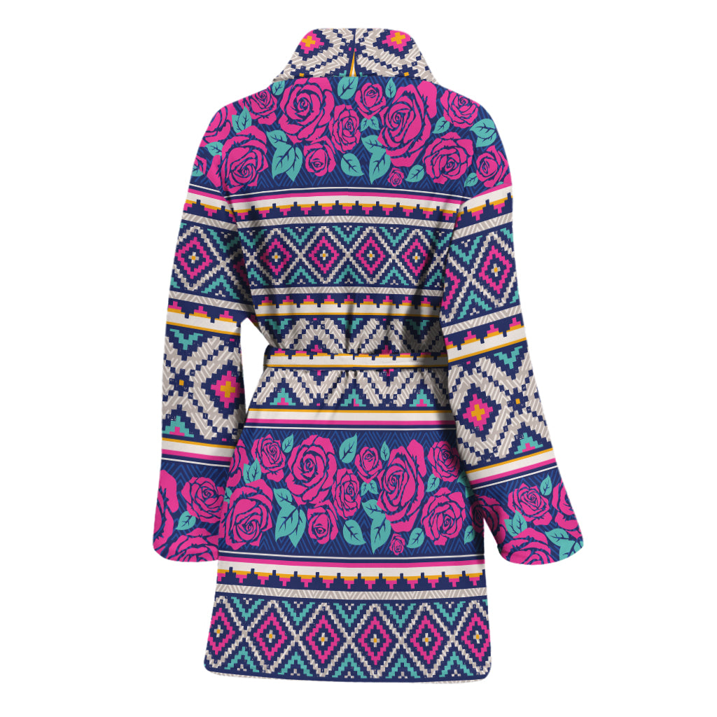 Native Tribal Ethnic Rose Pattern Print Women's Bathrobe