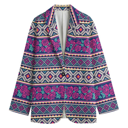 Native Tribal Ethnic Rose Pattern Print Women's Blazer
