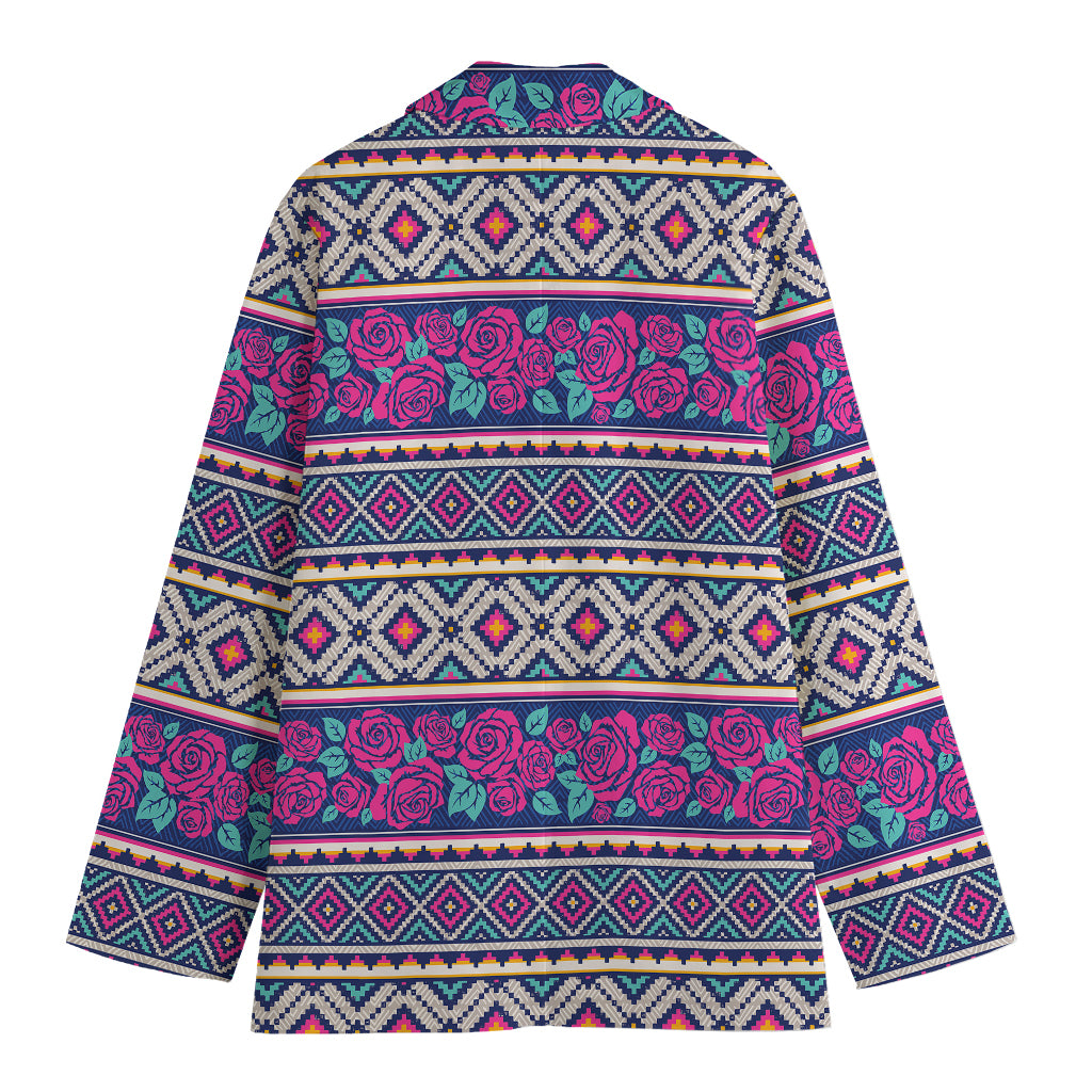 Native Tribal Ethnic Rose Pattern Print Women's Blazer