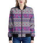 Native Tribal Ethnic Rose Pattern Print Women's Bomber Jacket
