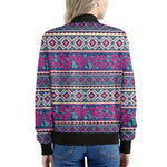 Native Tribal Ethnic Rose Pattern Print Women's Bomber Jacket