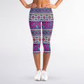 Native Tribal Ethnic Rose Pattern Print Women's Capri Leggings