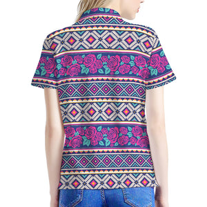 Native Tribal Ethnic Rose Pattern Print Women's Polo Shirt