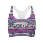 Native Tribal Ethnic Rose Pattern Print Women's Sports Bra