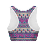 Native Tribal Ethnic Rose Pattern Print Women's Sports Bra