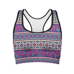 Native Tribal Ethnic Rose Pattern Print Women's Sports Bra