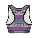 Native Tribal Ethnic Rose Pattern Print Women's Sports Bra