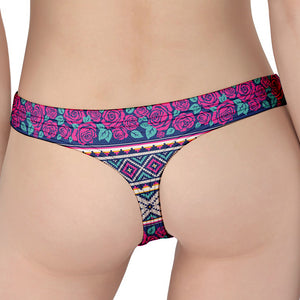 Native Tribal Ethnic Rose Pattern Print Women's Thong