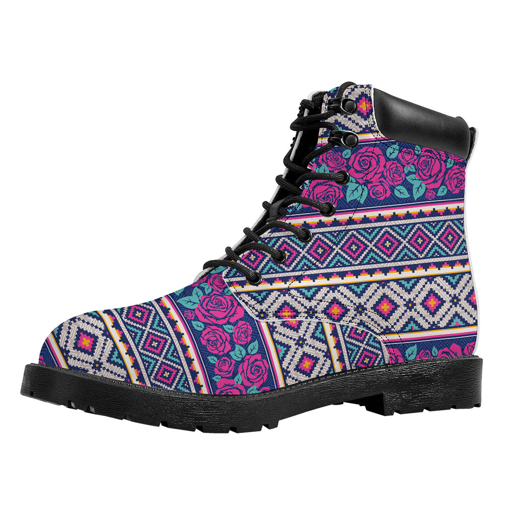 Native Tribal Ethnic Rose Pattern Print Work Boots