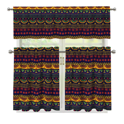 Native Tribal Indian Pattern Print 3 Piece Kitchen Curtains