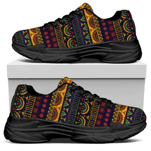 Native Tribal Indian Pattern Print Black Chunky Shoes